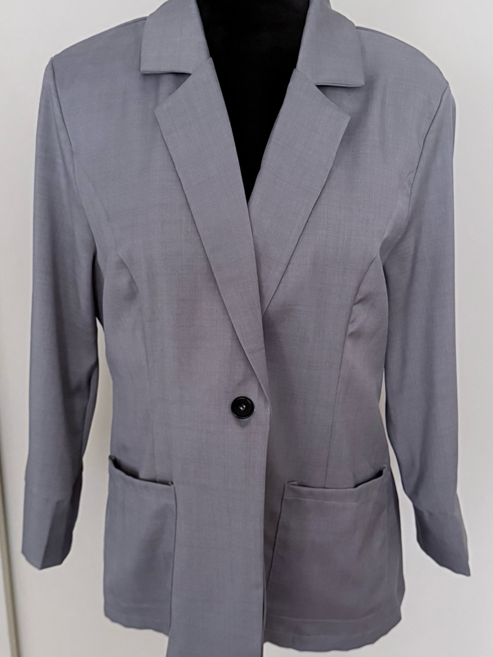 SHEIN Women's 3/4 Sleeve Lapel One Button With Pockets Gray Blazer - L - Picture 2 of 4